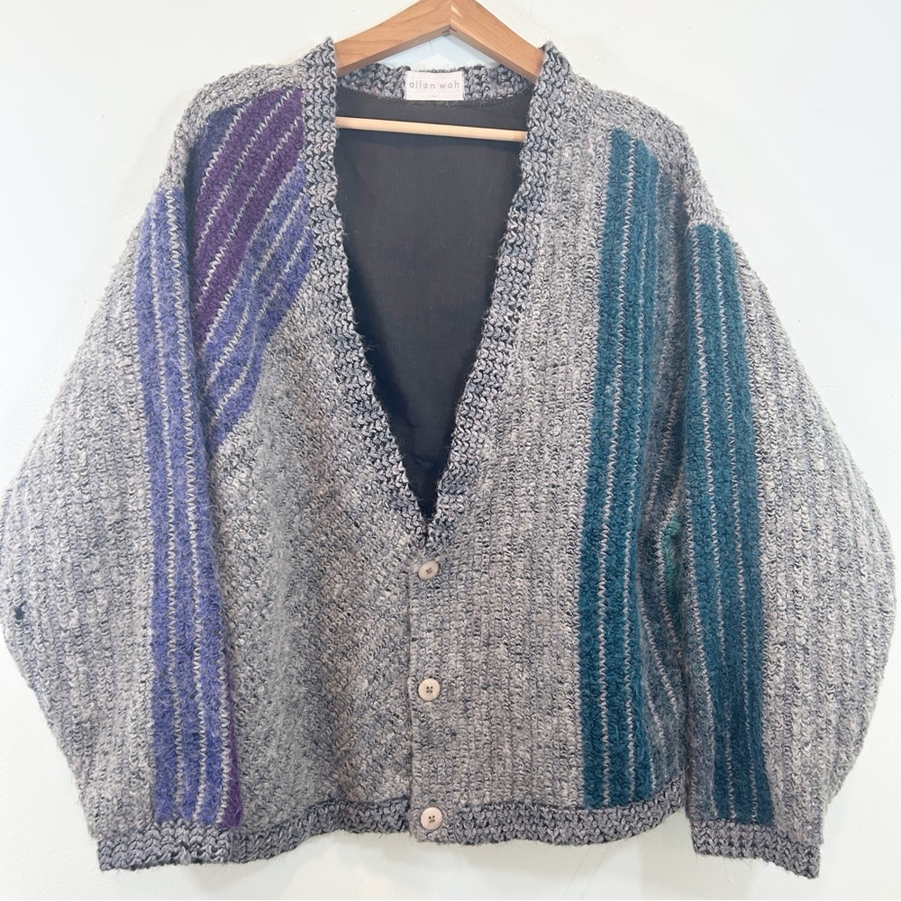 Allen Wah Cardigan Sweater Size Large Made In USA Wool Blend Y2K VTG 1980s
